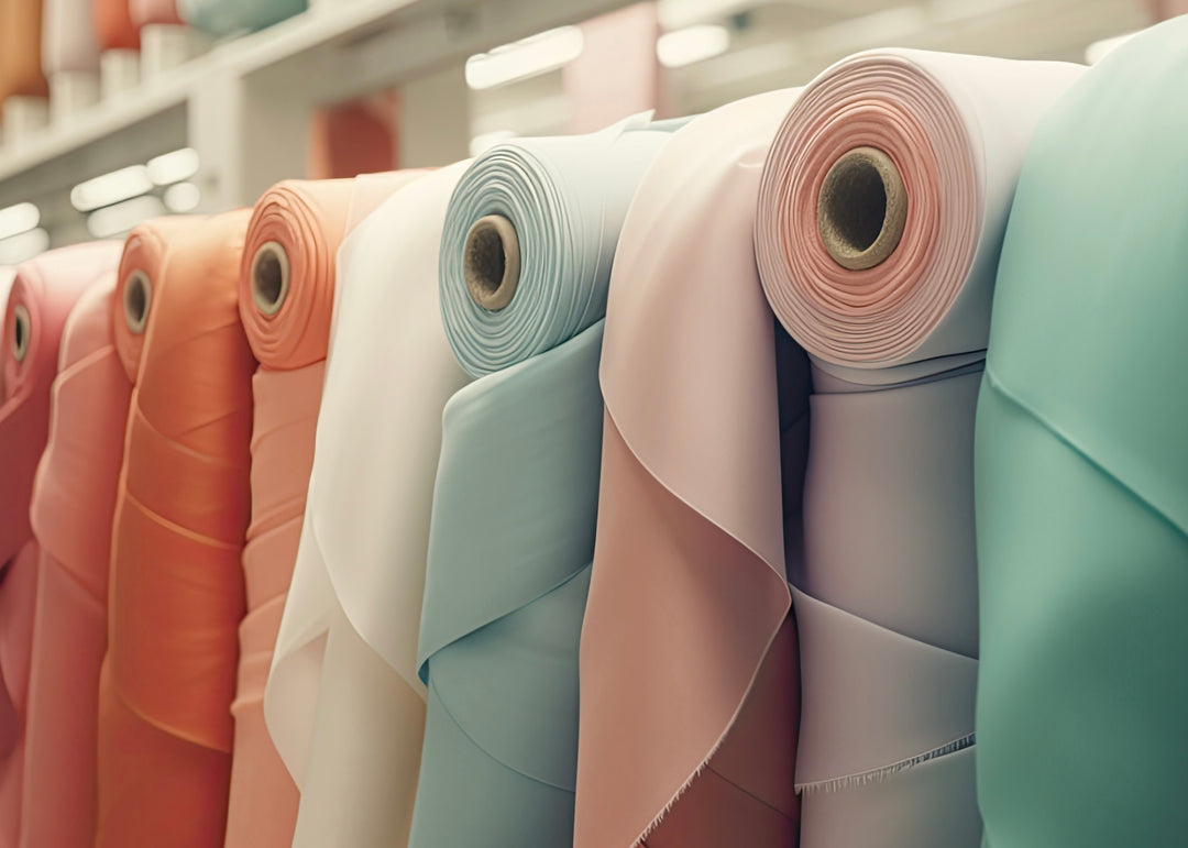 Satin rolls, green white sheen fabric