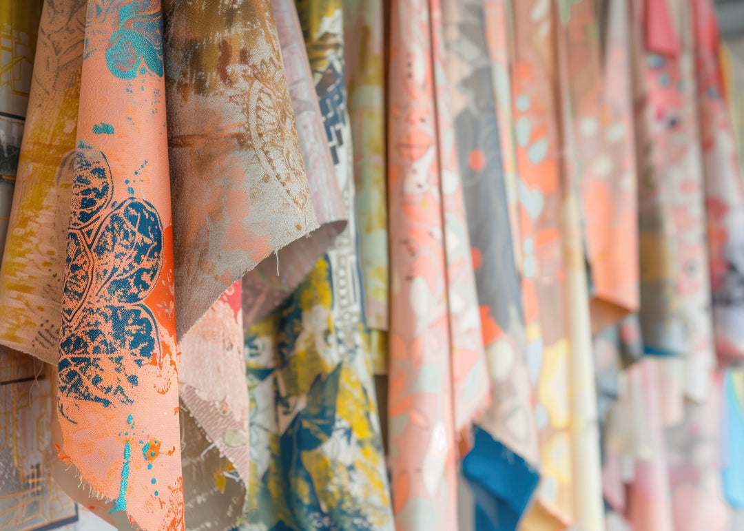 Fabric hanging, pastel prints florals paisleys patterns