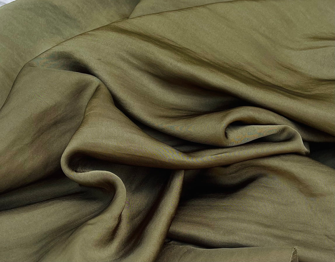 Lightweight Satin fabric by the yard - Olive Green solid