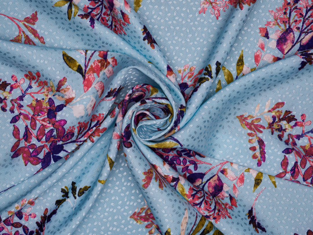LIGHT BLUE JACQUARD FLORAL FABRIC
