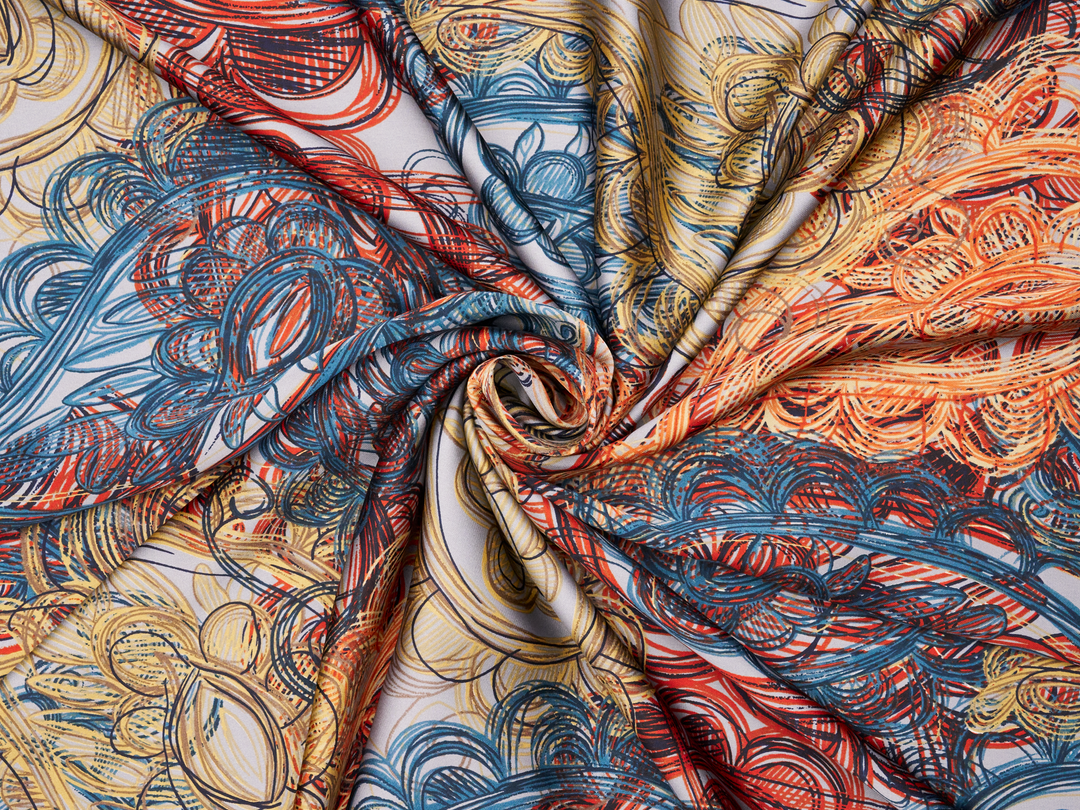 Orange teal mustard blue paisley print