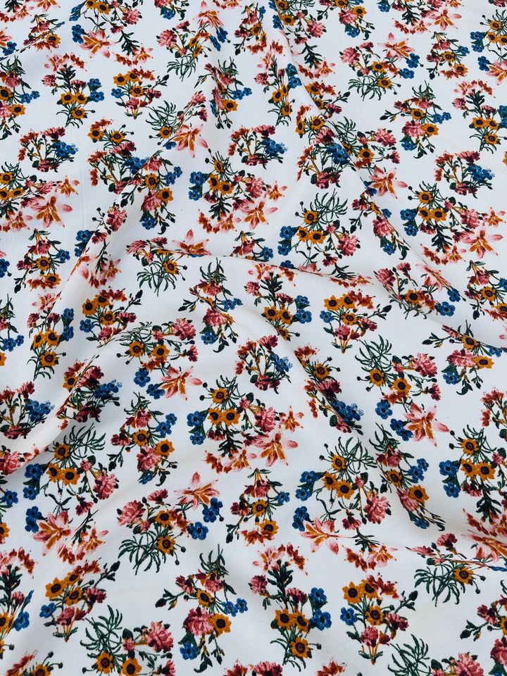 Woolpeach  fabric by the yard -  White dainty sunflowers floral print
