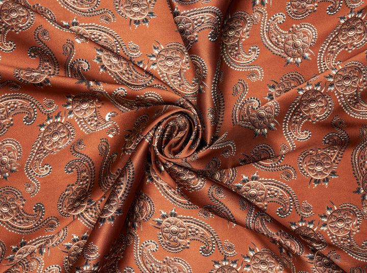 Charmeuse satin fabric by the yard -  MonSar exclusive   Spurs  paisley print