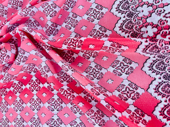 Peachskin  fabric by the yard - Pink off white  motif tribal aztec