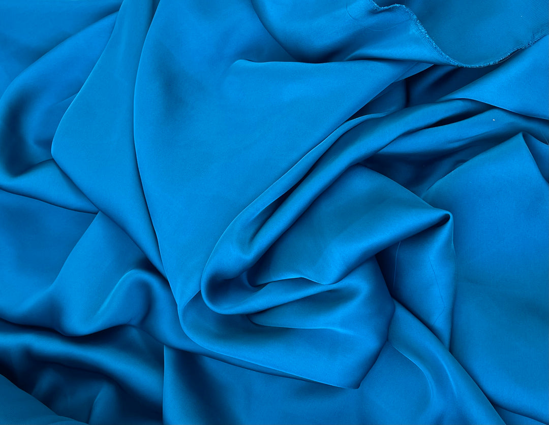 Lightweight satin fabric by the yard - Peacock blue solid color
