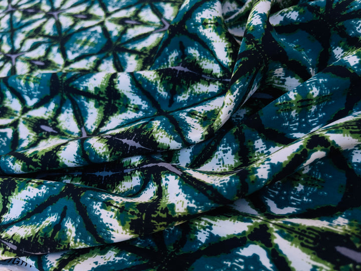 Peachskin  fabric by the yard -  Green turquoise gray tribal ikat print