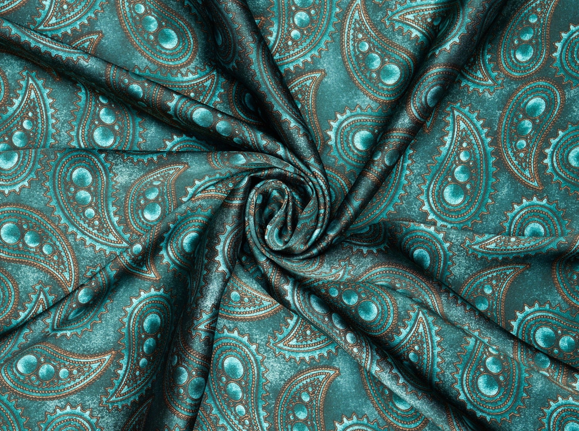 Pucci-esque Paisley-Like Printed Silk Charmeuse - Purple / Greens / Oranges  / White - Fabric by the Yard