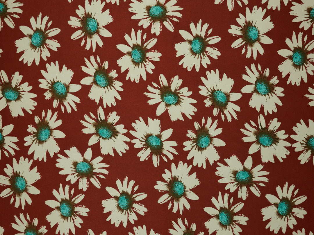 Charmeuse satin fabric by the yard -  Burgundy Daisy floral print