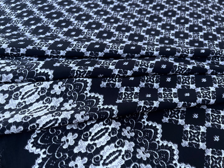 Peachskin  fabric by the yard - Black and white  motif tribal aztec