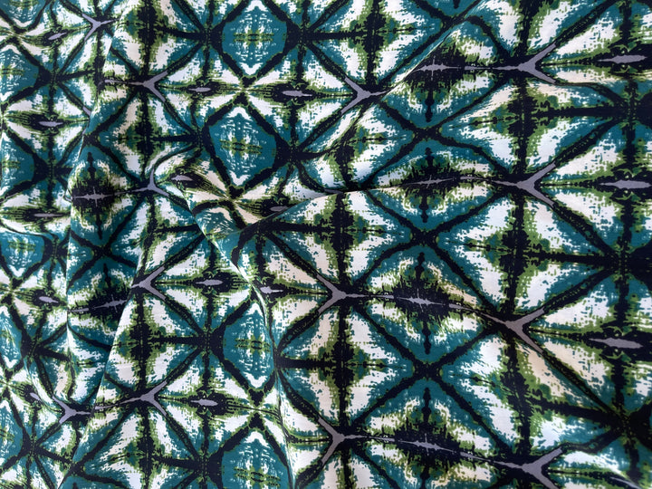 Peachskin  fabric by the yard -  Green turquoise gray tribal ikat print