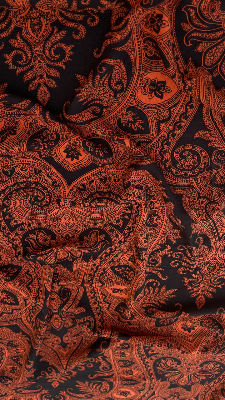 Woolpeach  fabric by the yard - Black orange damask paisley