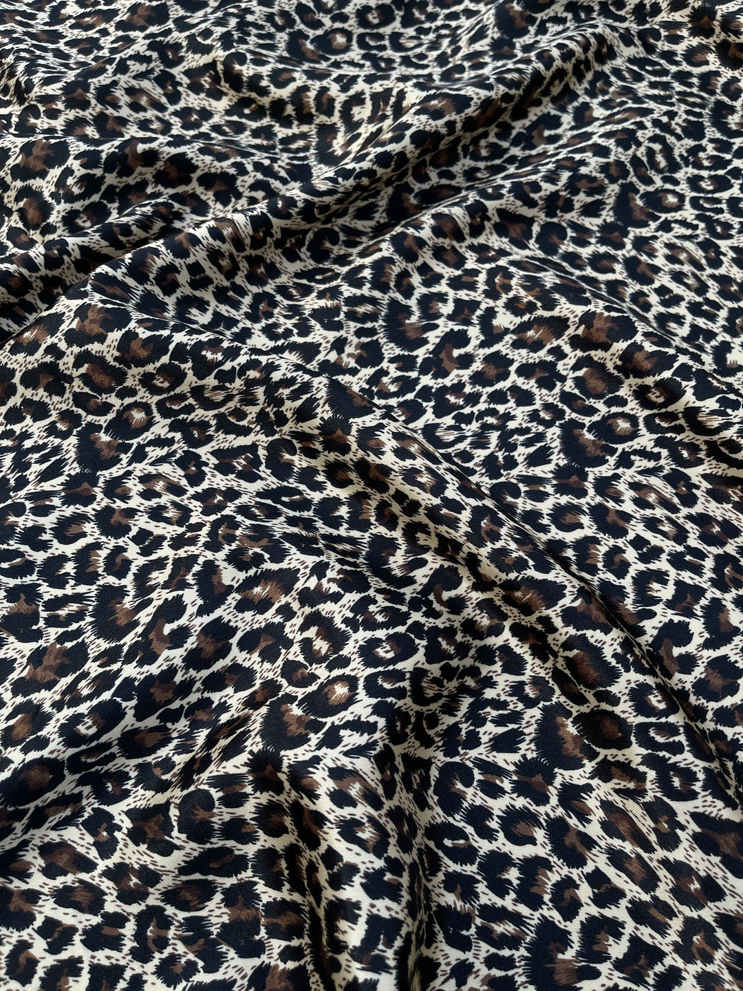 Charmeuse satin fabric by the yard  -  Black brown gold cheetah  print