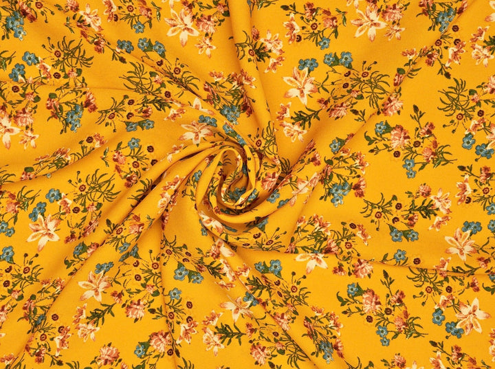 Wooldobby Florals fabric by the yard - Yellow blue wildflowers print