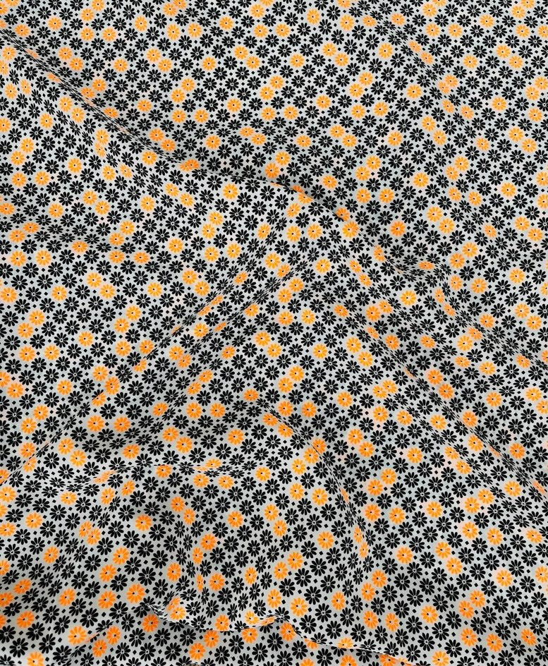 Peachskin  fabric by the yard - orange and black mini flowers