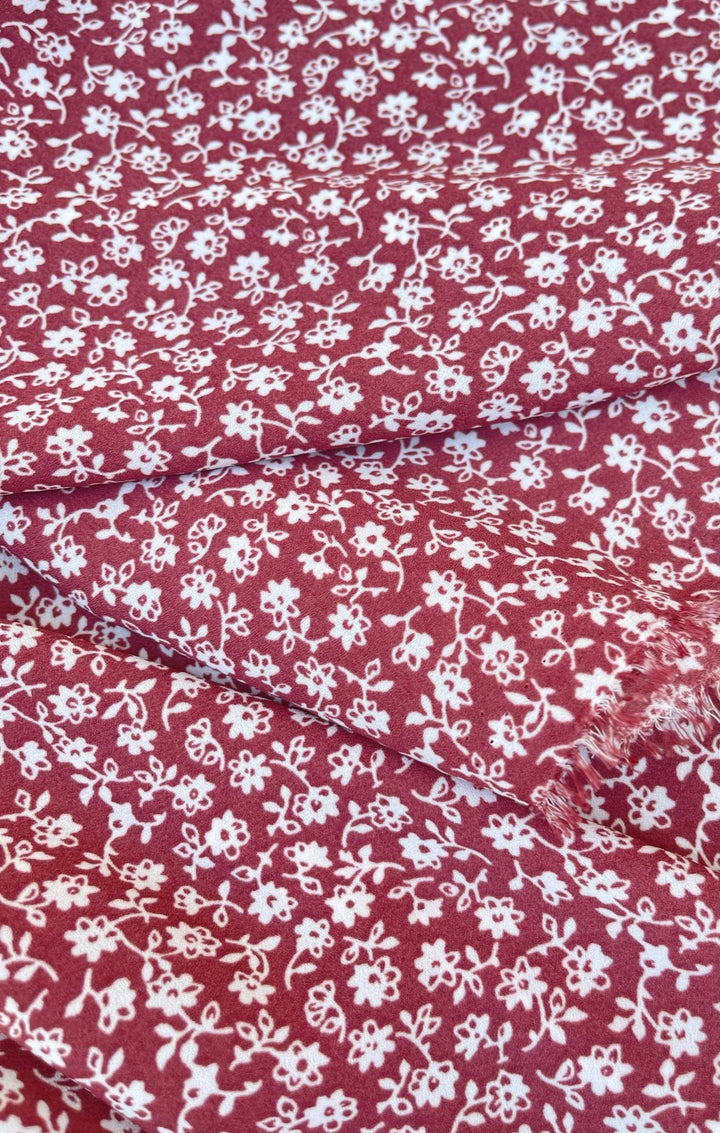 Wooldobby Florals fabric by the yard - Burgundy and off white floral print