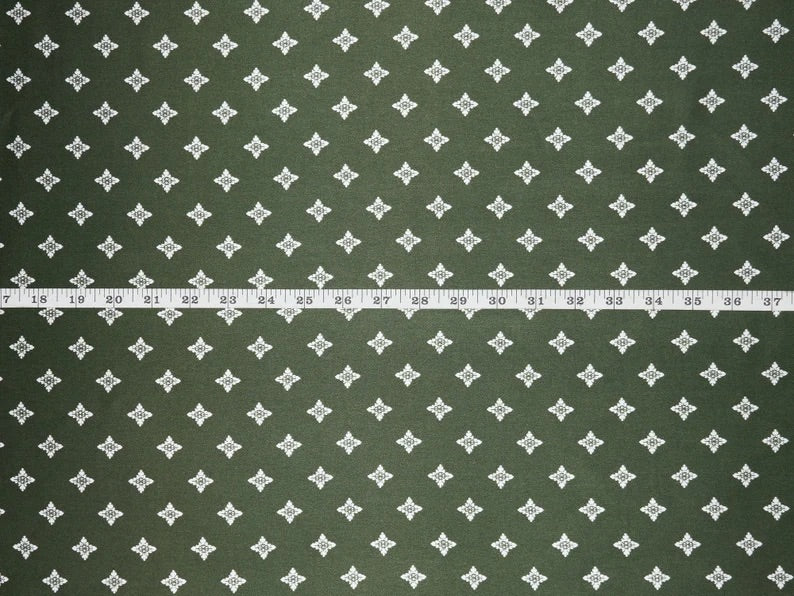 Charmeuse satin fabric by the yard - Green and white diamond print