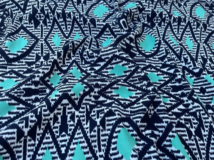 Woolpeach fabric by the yard - navy teal aqua print