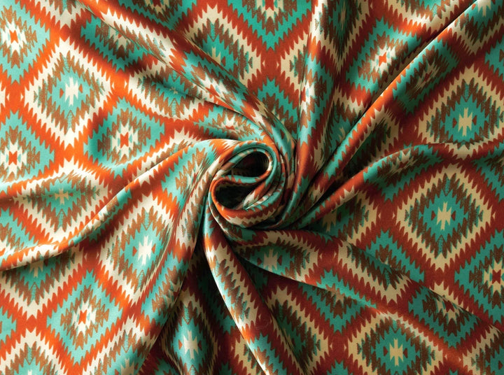 Charmeuse satin fabric by the yard - Aztec Boho Fabric
