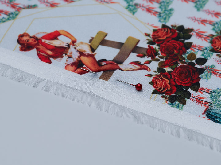 Charmeuse Satin sublimation  fabric by the yard -   Cowgirls, roses and Indian brush flowers  print