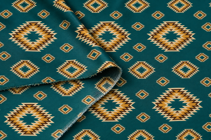 Western Tribal  Satin Charmeuse Fabric by the Yard – Silky Cowboy Wild rag  Shirt Fabric