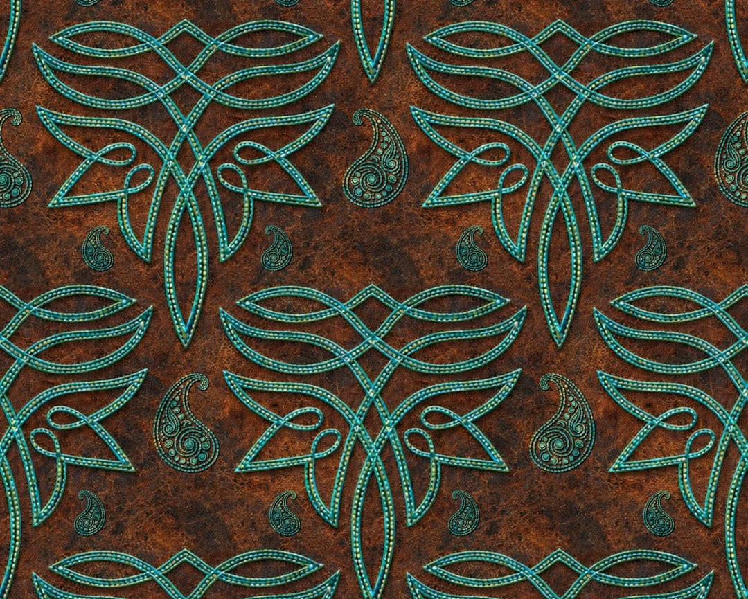 Turquoise bootstitch paisley design 