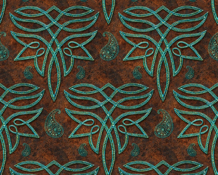 Turquoise bootstitch paisley design 