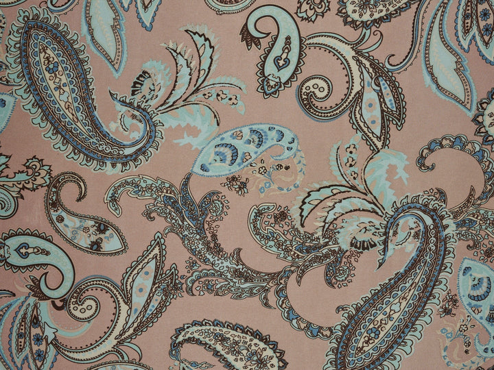 Charmeuse satin fabric by the yard - Pastel aqua blue paisley  print - USA made