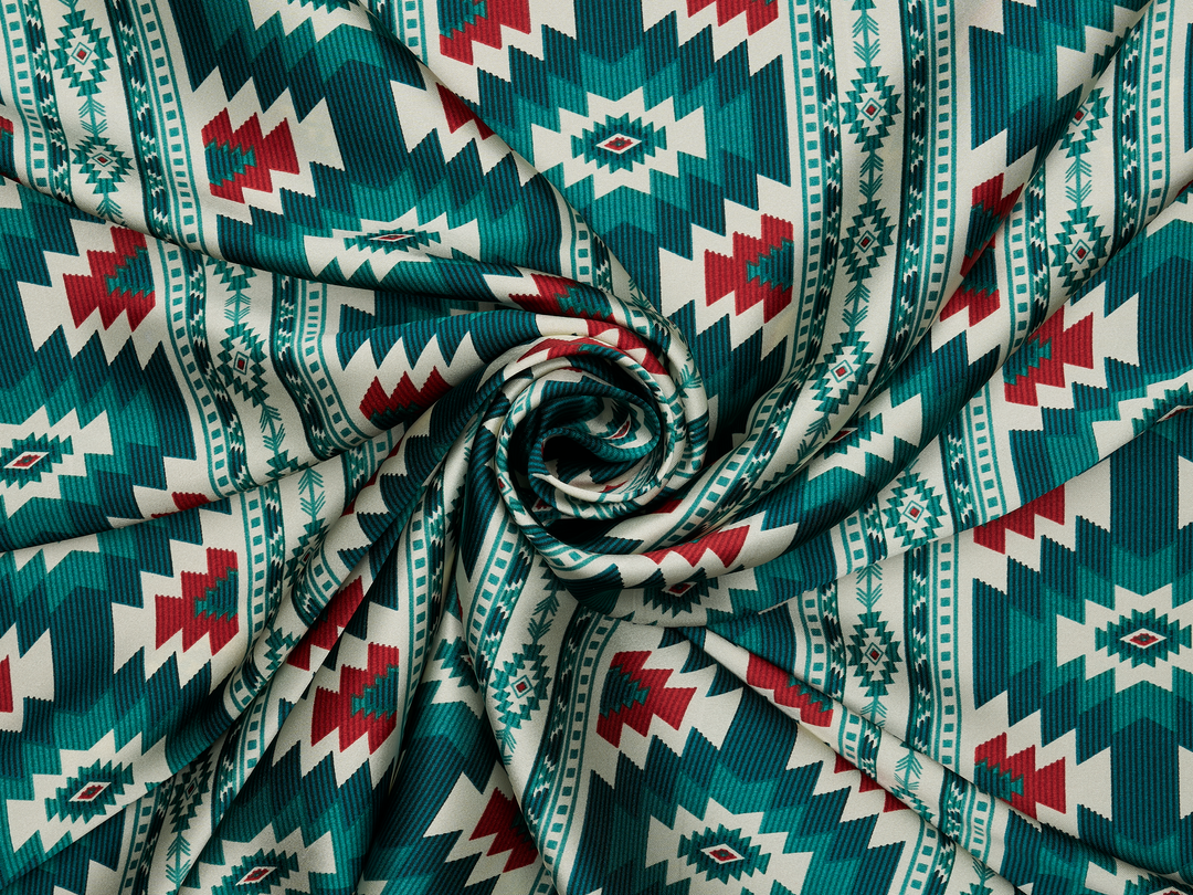 Tikal - Tribal boho charmeuse satin fabric by the yard -MonSar exclusive print