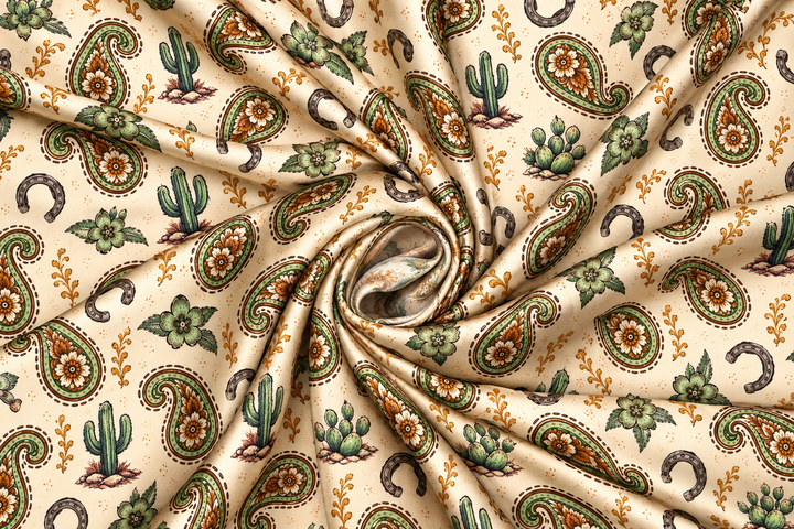 Paisley n’ Cactus   - Silky Satin Charmeuse print - fabric by the yard -