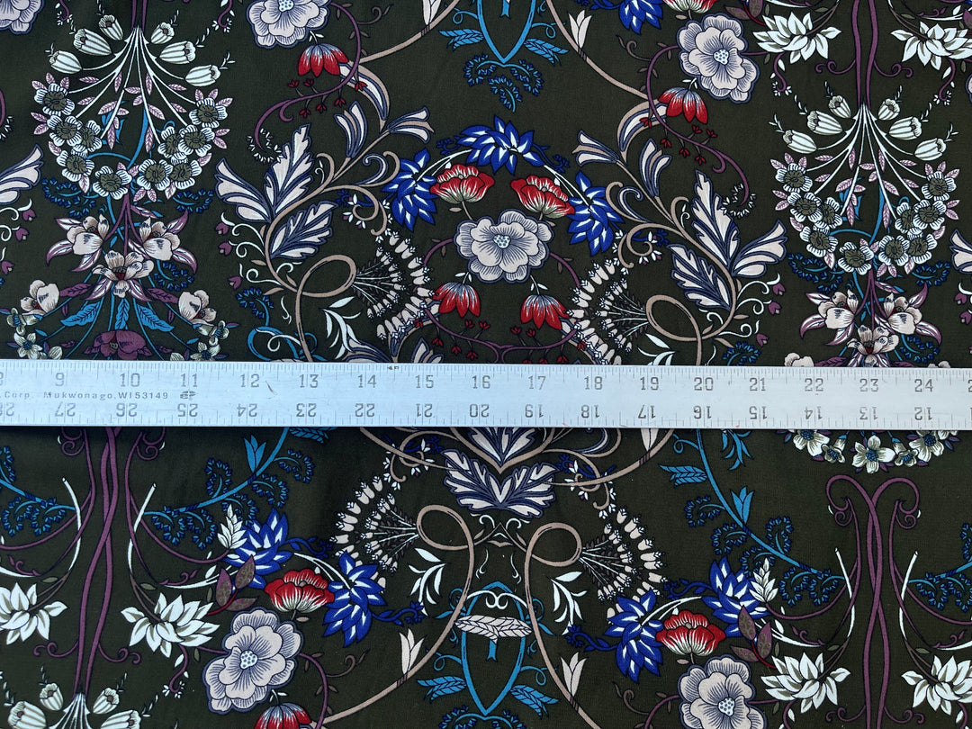 Woolpeach fabric by the yard - Hunter green blue floral print