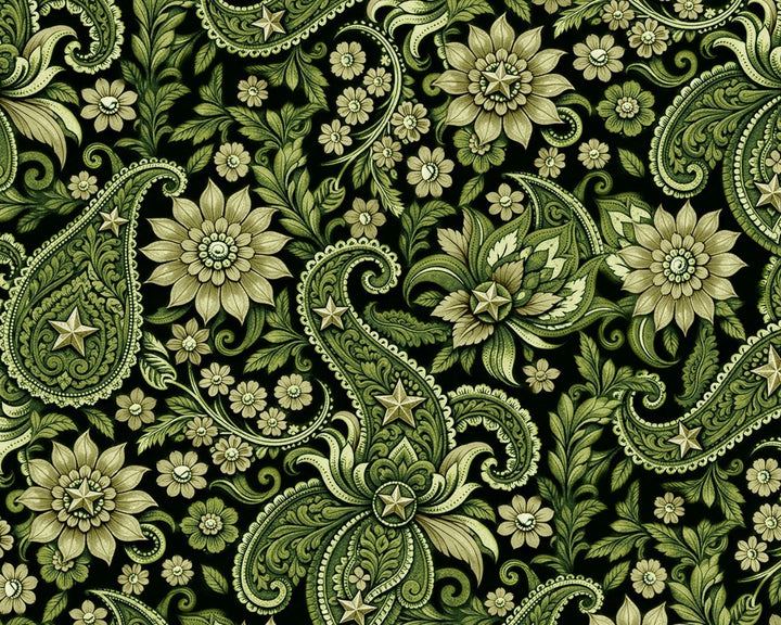 Western Green And Black  Paisley Satin Charmeuse Fabric by the Yard – Silky Cowboy Shirt Fabric