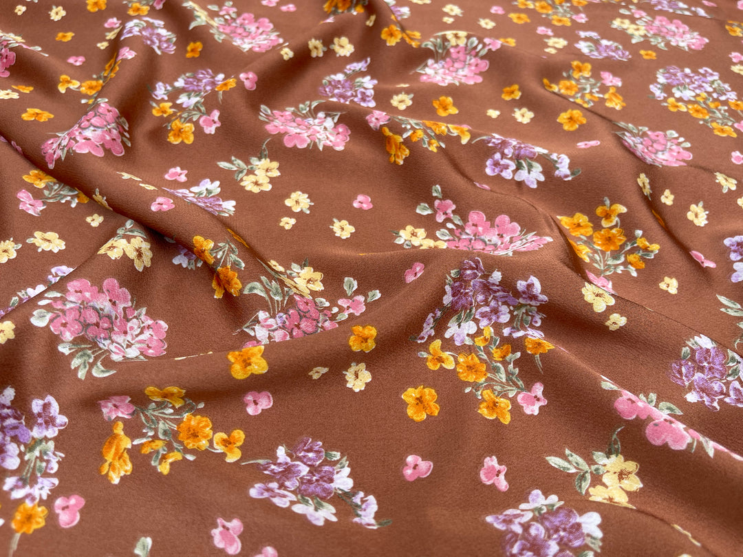 Lightweight  satin  dobby fabric by the yard - Copper  pink floral  pattern