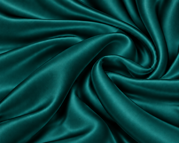 Deep emerald blue satin silk fabric swirl