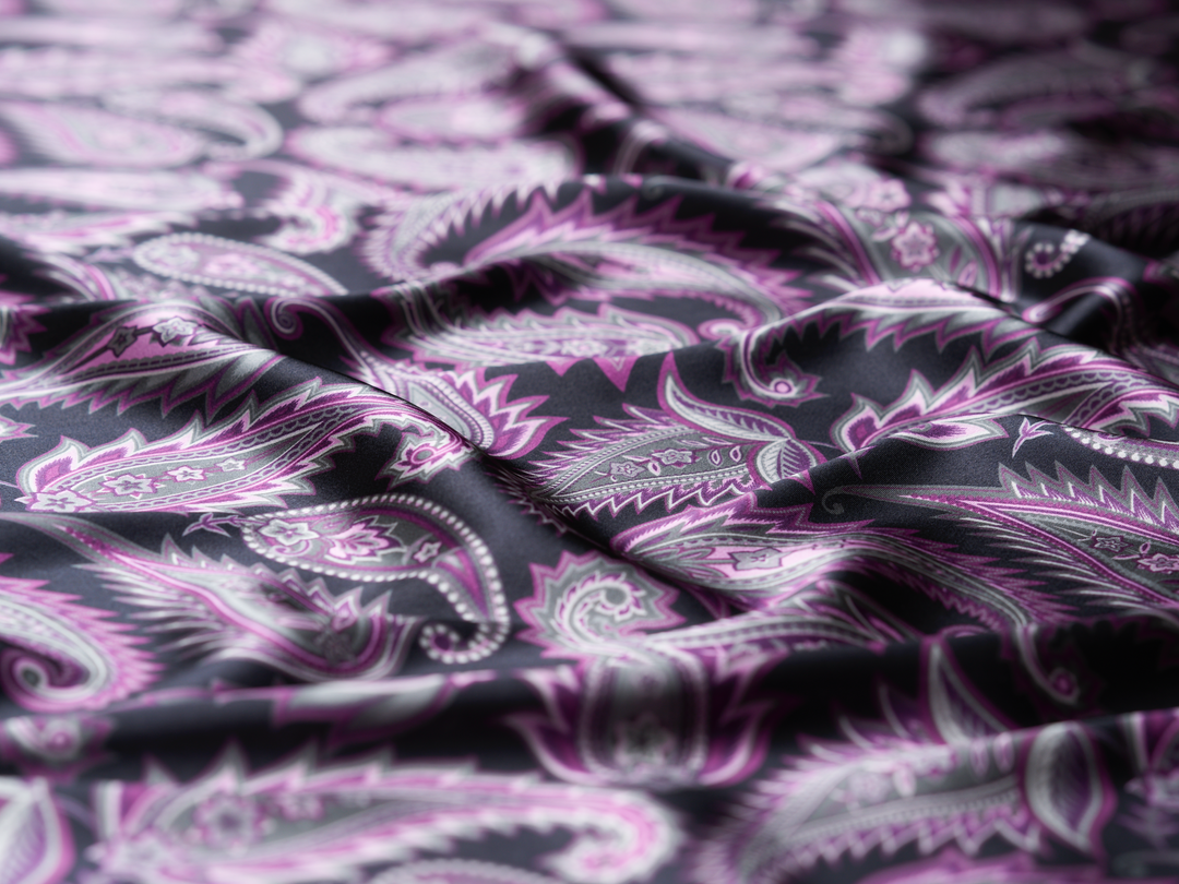 Charmeuse satin fabric by the yard -  Beyla  prickly  paisley print