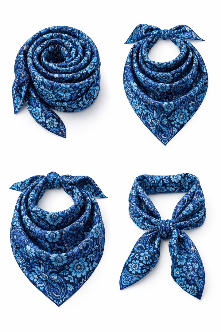 Western Black and Blue Paisley Satin Charmeuse Fabric by the Yard – Silky Cowboy Wild rag  Shirt Fabric