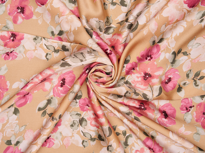 Lightweight  satin  dobby fabric by the yard - raspberry pink  floral  pattern