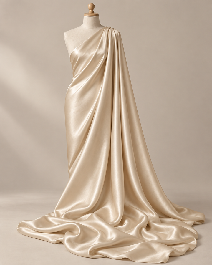 SILK CHARMEUSE STRETCH  fabric by the yard -WARM BONE BEIGE 16 Momme weight  - 54” wide