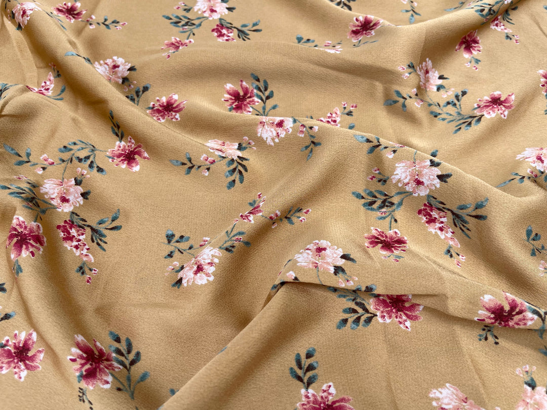 Lightweight  satin  dobby fabric by the yard - Bronzed mustard floral  pattern