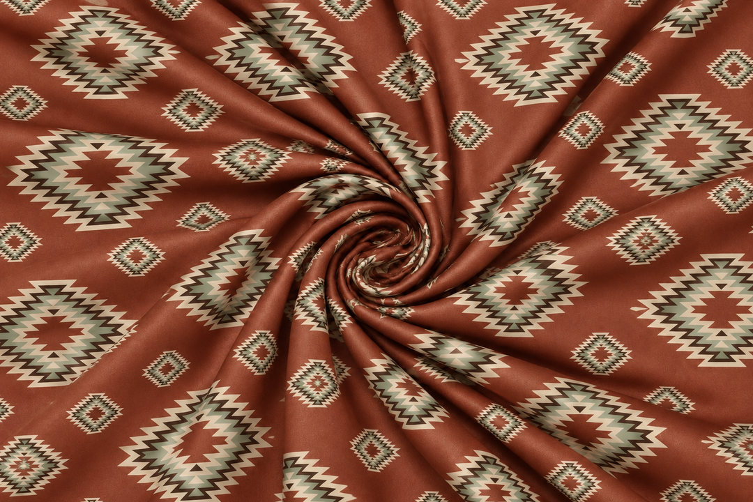 Western Tribal  Satin Charmeuse Fabric by the Yard – Silky Cowboy Wild rag  Shirt Fabric
