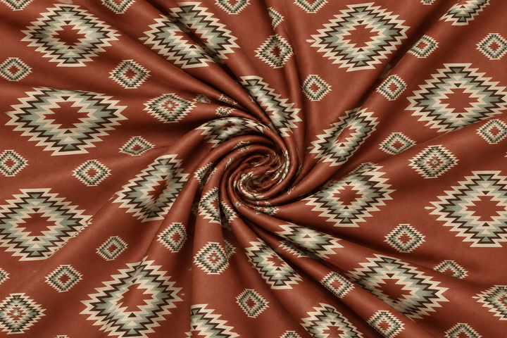 Western Tribal  Satin Charmeuse Fabric by the Yard – Silky Cowboy Wild rag  Shirt Fabric