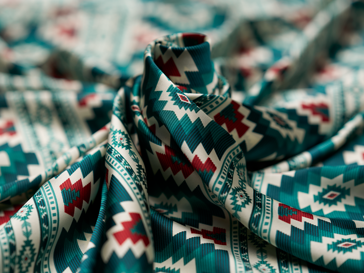 Tribal Boho Satin Fabric | Tribal Boho Print Fabric | MONSARFABRICS