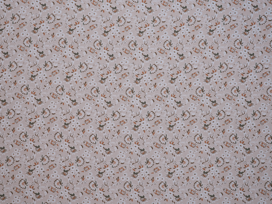 Lightweight  satin  dobby fabric by the yard - Neutral green taupe ivory dainty floral   print