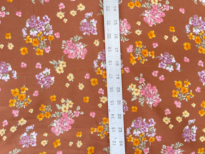 Lightweight  satin  dobby fabric by the yard - Copper  pink floral  pattern