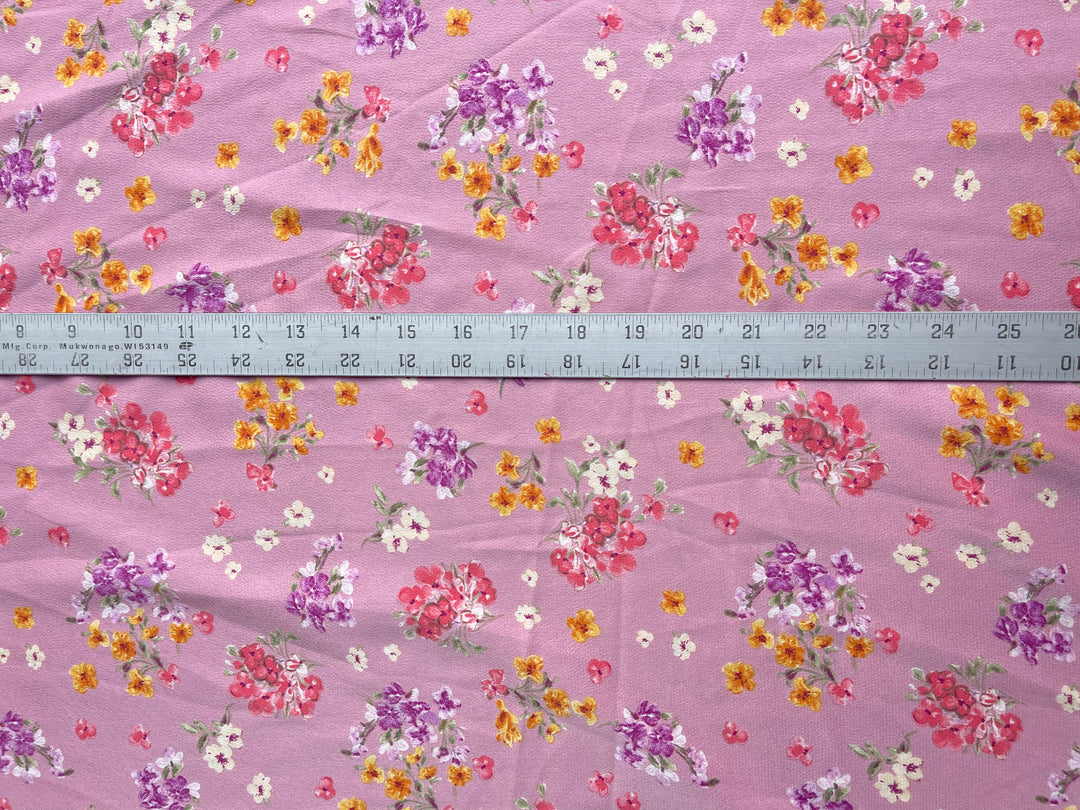 Lightweight  satin  dobby fabric by the yard - raspberry pink  floral  pattern