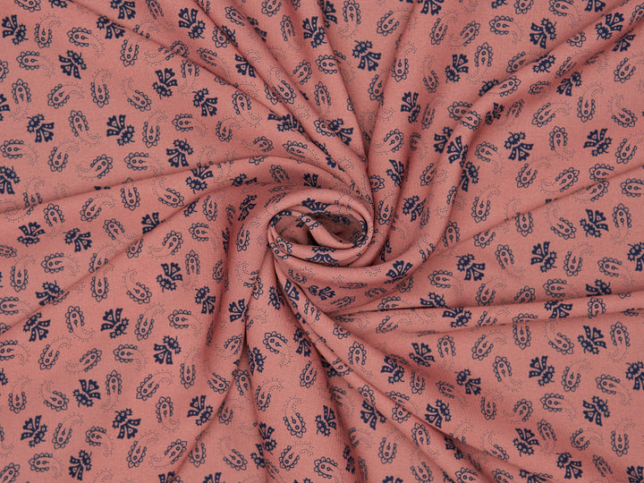 Woolpeach  fabric by the yard - Blue paisleys on coral - western boho print