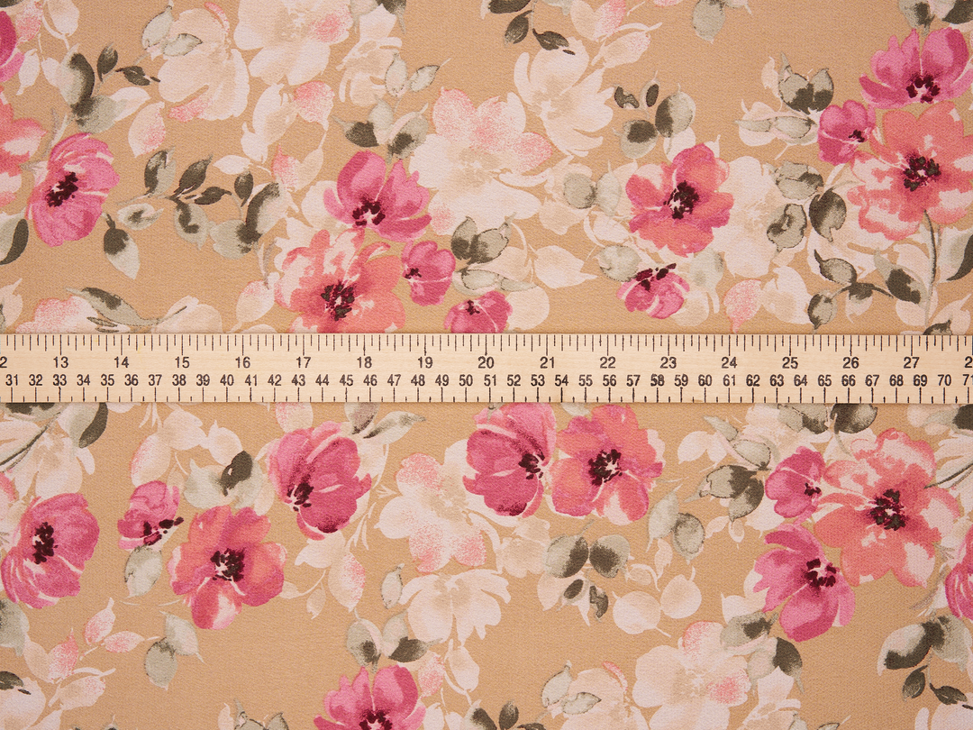 Lightweight  satin  dobby fabric by the yard - raspberry pink  floral  pattern