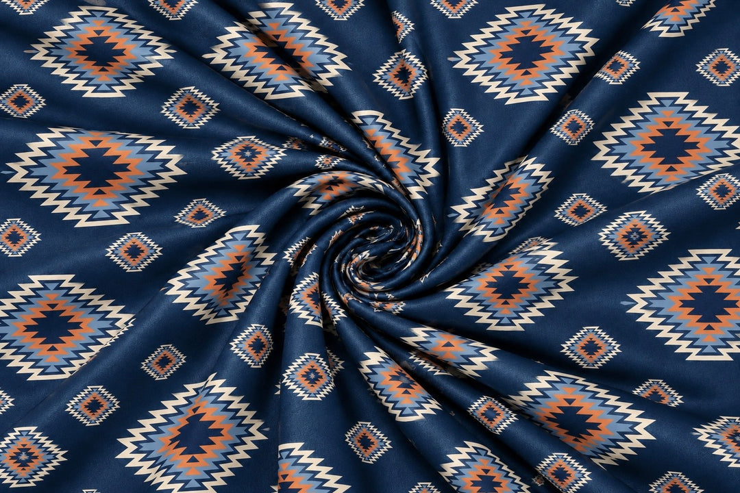 Western Tribal  Satin Charmeuse Fabric by the Yard – Silky Cowboy Wild rag  Shirt Fabric