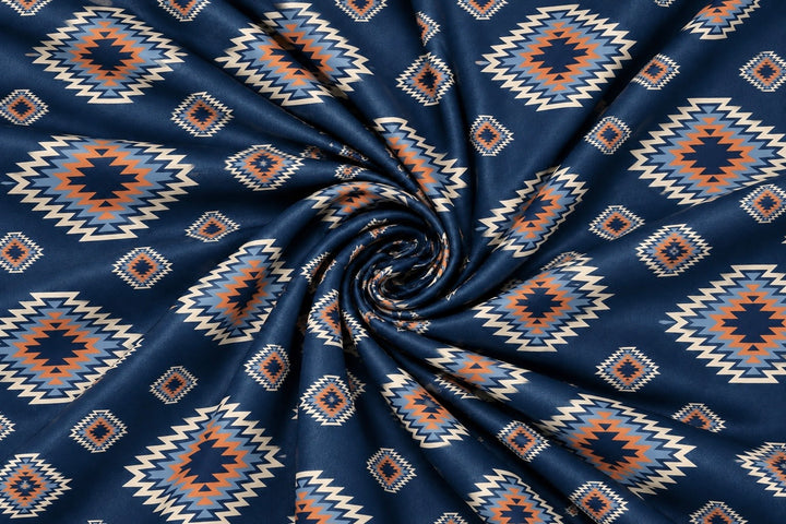 Western Tribal  Satin Charmeuse Fabric by the Yard – Silky Cowboy Wild rag  Shirt Fabric