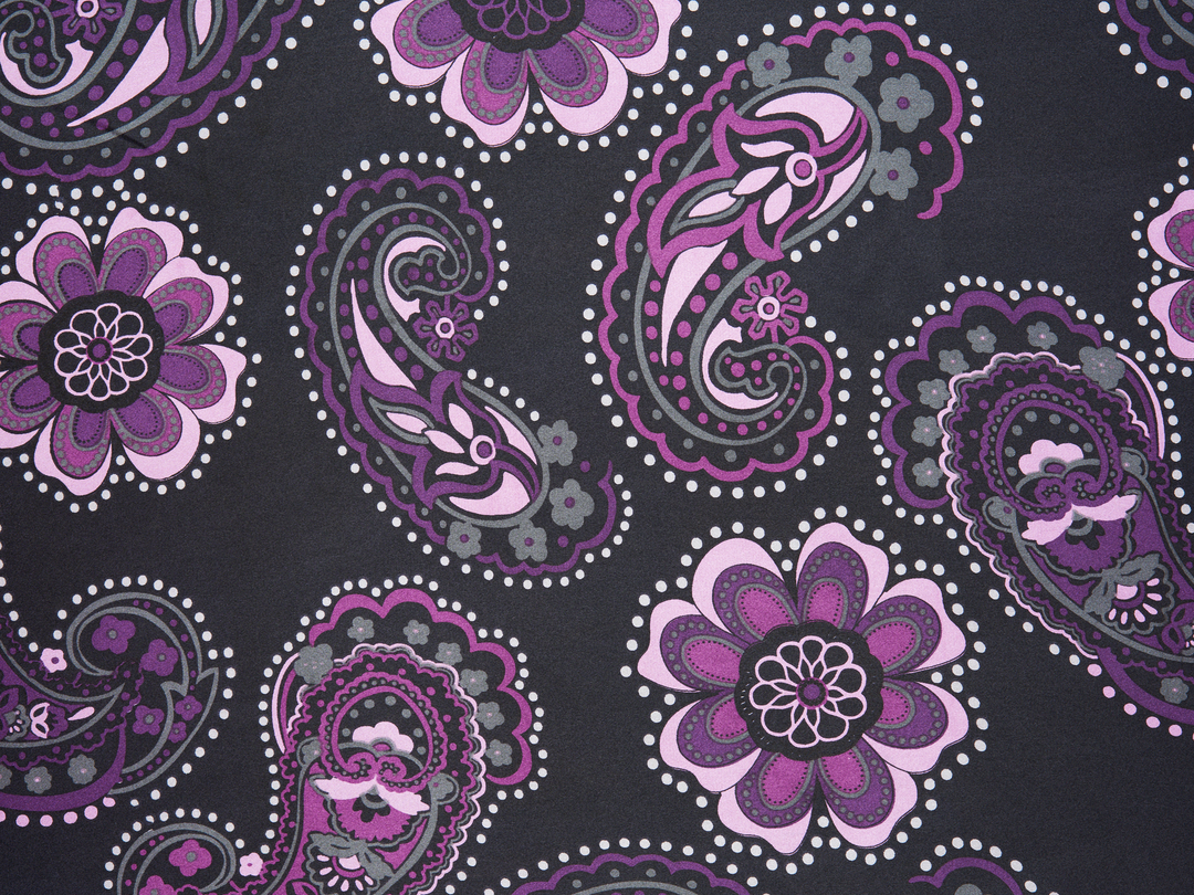 Charmeuse satin fabric by the yard -  Purple  Daisy paisley print