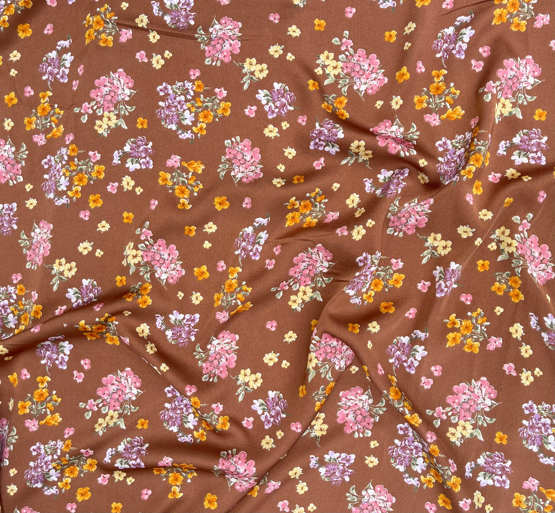 Lightweight  satin  dobby fabric by the yard - Copper  pink floral  pattern